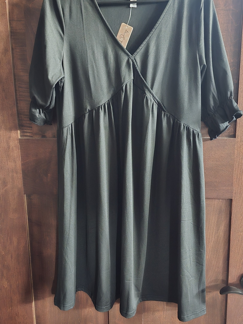 Black V-Neck Babydoll Dress - Pink Daisy